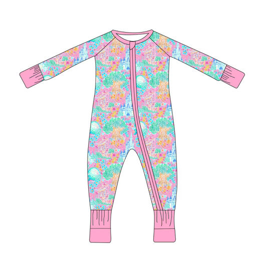 PREORDER Park Icons - Pink Infant Zippy with fold over hand cuffs