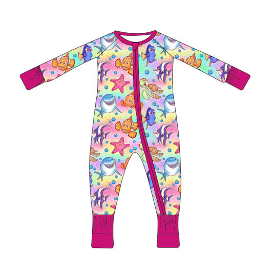 PREORDER Here Fishy Infant Zippy with fold over hand cuffs