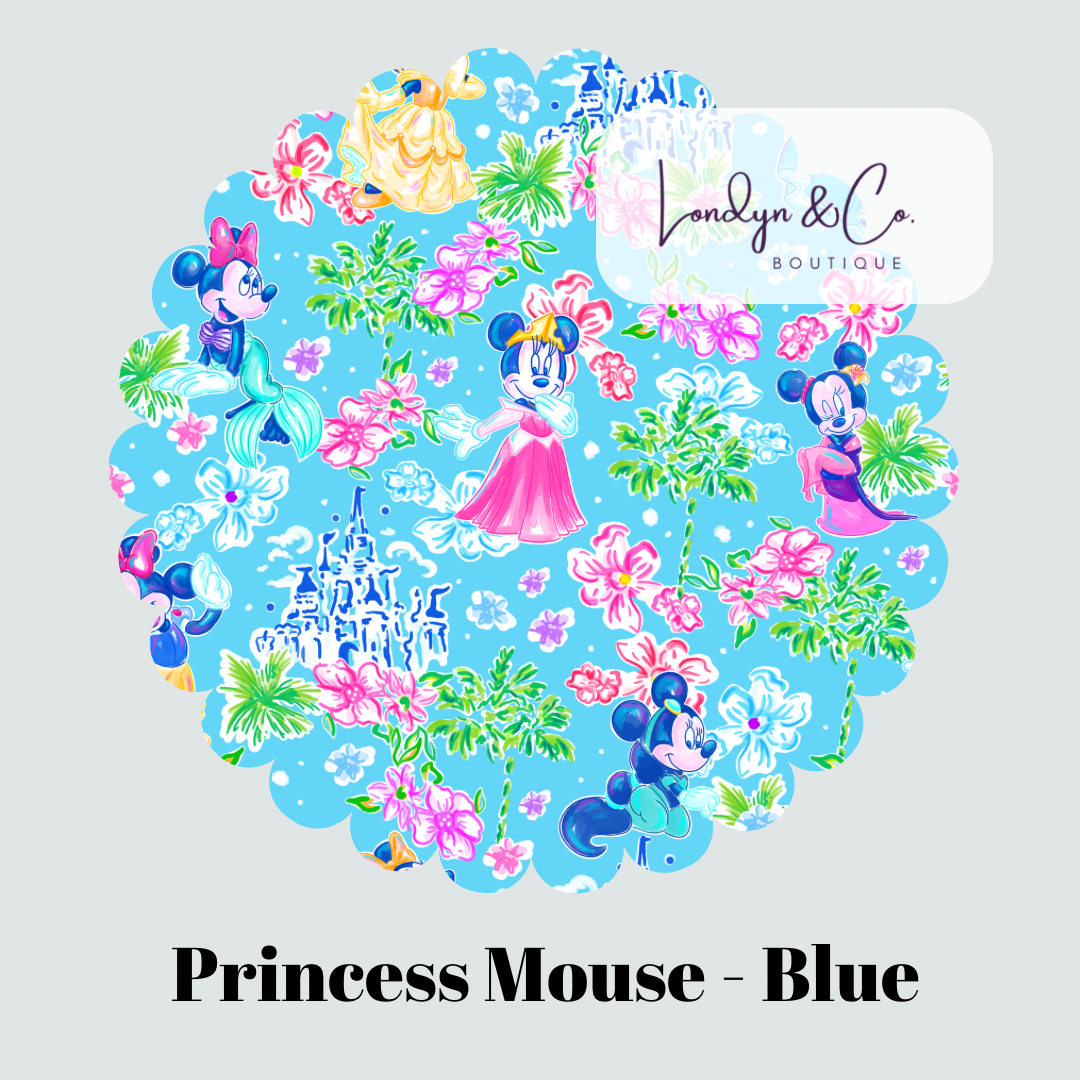 PRE ORDER Princess Mouse - Blue Bow Athletic Twirl - ADULT