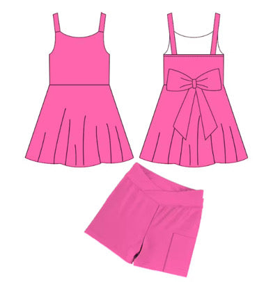 PRE ORDER Basics - Pink Bow Backed Athletic Dress Set - ADULT