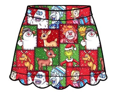 PREORDER North Pole Block Party Scalloped  Skort  - ADULT